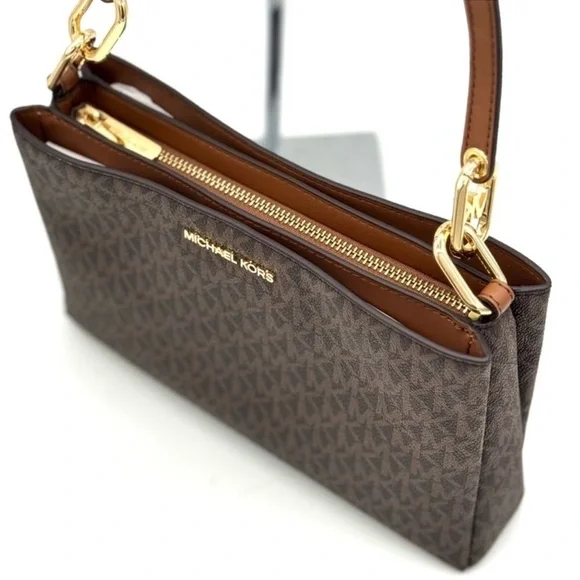 Michael Kors Trisha MD Triple Compartment Bag & Double Zip Wallet Set Brown - Picture 6 of 13